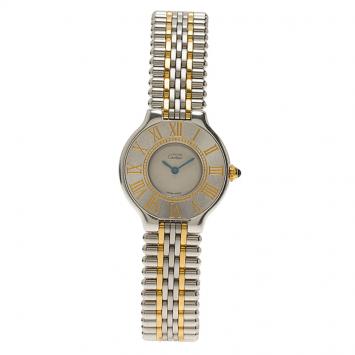 Pre Owned Cartier Ivory Stainless Steel Must 21 Women's Wristwatch 28MM