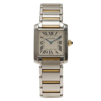 Pre Owned Cartier Ivory Stainless Steel and 18K Yellow Gold Women's Wristwatch Tank Francaise 25MM