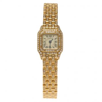 Pre Owned Cartier Cream 18K Yellow Gold Diamond Panthere Women's Wristwatch 16MM