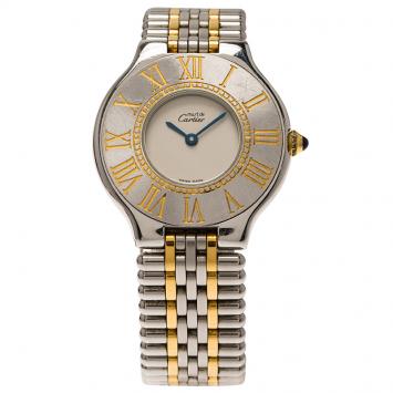 Pre Owned Cartier Cream Stainless Steel Must 21 Women's Wristwatch 31MM