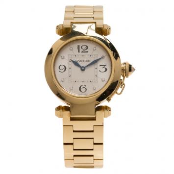 Pre Owned Cartier Silver 18K Rose Gold Pasha de Cartier Women's Wristwatch 32MM