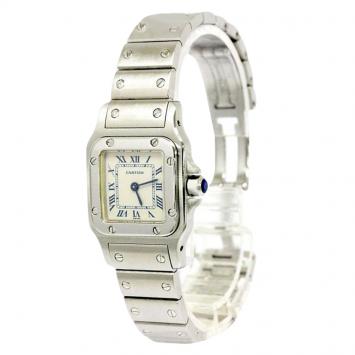 Pre Owned Cartier Silver Stainless Steel Santos Women's Wristwatch 24MM