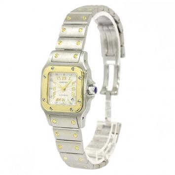 مملوكة مسبقًا Cartier Silver 18K Yellow Gold and Stainless Steel Santos Galbee Women's Wristwatch 24MM
