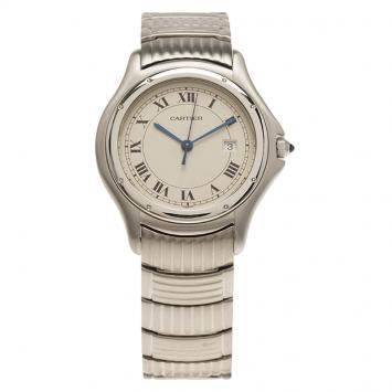 Pre Owned Cartier Cream Stainless Steel Cougar 987904 Mens Wristwatch 33 MM