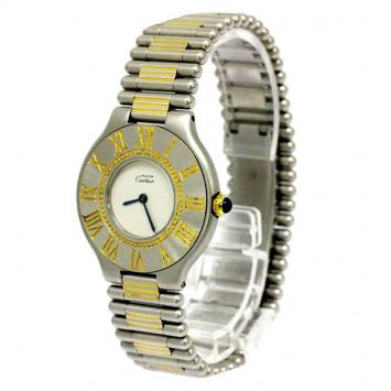 Pre Owned Cartier White Stainless Steel Must 21 Women's Wristwatch 31MM