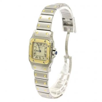 Pre Owned Cartier Silver 18K Yellow Gold and Stainless Steel Santos Galbee Women's Wristwatch 24MM
