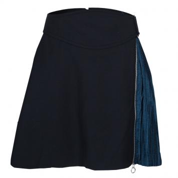 Pre Owned Carven Black Contrast Pleat Detail Belted Skirt M