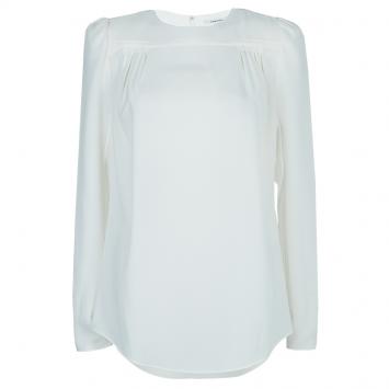 Pre Owned Carven White Crepe Power Shoulder Long Sleeve Blouse  M