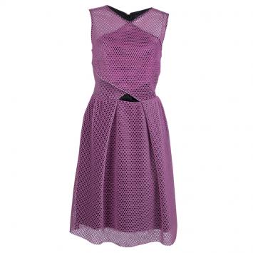 مملوكة مسبقًا Carven Pink Tricot Perforated Mesh Overlap Detail Sleeveless Dress M