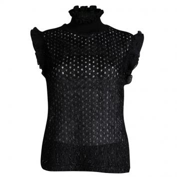 Pre Owned Carven Black Textured Lurex Surface Detail Sheer Sleeveless Top M