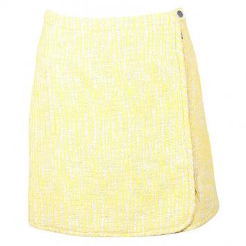 Pre Owned Carven Yellow Tweed Knit Zip Detail Skirt M