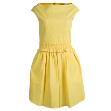Pre Owned Carven Yellow Textured Cotton Sleeveless Dress L