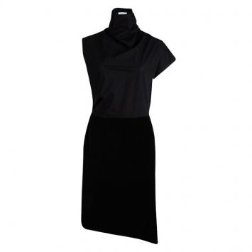 مملوكة مسبقًا Carven Black Corduroy Skirt Detail Asymmetric Dress M