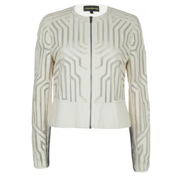 Pre Owned Catherine Malandrino Cream Leather Cut Out Jacket M