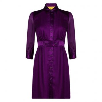 Pre Owned Catherine Malandrino Purple Silk Gathered Shirt Dress S