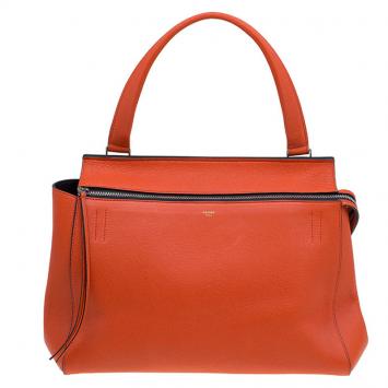 Pre Owned Céline Poppy Red Coquelicot Leather Medium Edge Bag