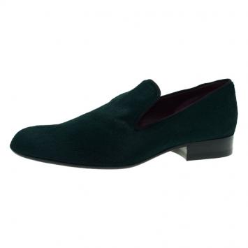 Pre Owned Celine Green Pony Hair Smoking Slippers Size 38