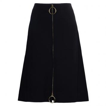 Pre Owned Celine Black Zip Detail A-Line Wool Skirt M