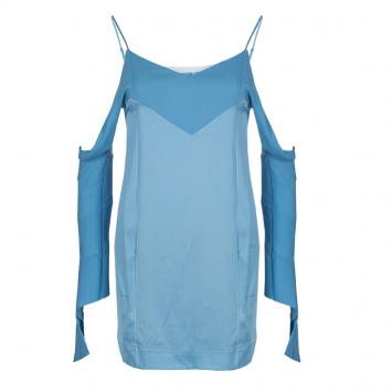 Pre Owned Celine Blue Cut-Out Long Sleeve Silk Top S