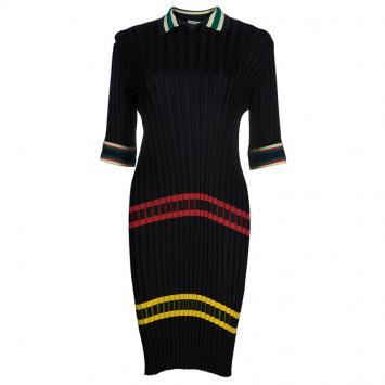 Pre Owned Celine Black Ribbed Midi Dress L