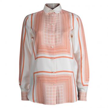 Pre Owned Celine Beige Printed Silk Long Sleeve Button Front Shirt S