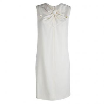 Pre Owned Celine Cream Wool Twist Front Detail Sleeveless Dress M