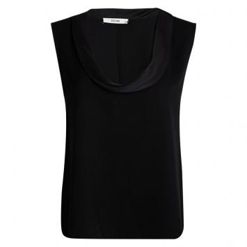 Pre Owned Celine Black Silk Draped Neck Detail Sleeveless Top M