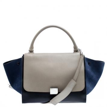 Pre Owned Celine Tricolor Leather and Suede Medium Trapeze Tote