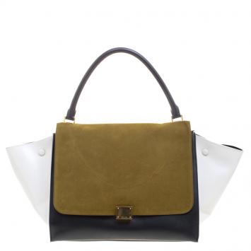 Pre Owned Celine Tri Color Leather and Suede Large Trapeze Tote