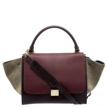 Pre Owned Celine Tri Color Leather and Suede Medium Trapeze Bag
