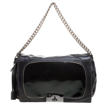 Pre Owned Celine Black Leather Turnlock Chain Shoulder Bag