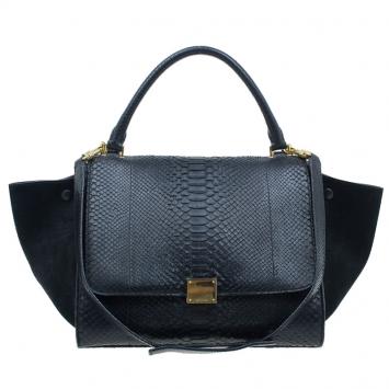 Pre Owned Celine Black Python Trapeze Top Handle Bag