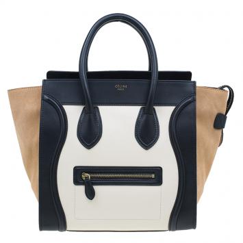 Pre Owned Celine Tri-Color Leather Mini Luggage Tote