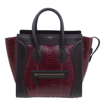 Pre Owned Celine Burgundy Python and Leather Mini Luggage Tote