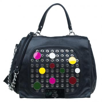 Pre Owned Celine Black Soft Leather Snaps Top Handle Bag