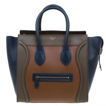 Pre Owned Celine Tri Color Leather Mini Luggage Tote