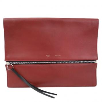 Pre Owned Celine Bordeaux Leather Oversized Zip Clutch Bag