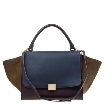 Pre Owned Celine Tri Color Leather/Suede Small Trapeze Bag