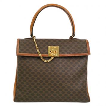 Pre Owned Celine Brown Macadam Canvas/Leather Vintage Top Handle Bag