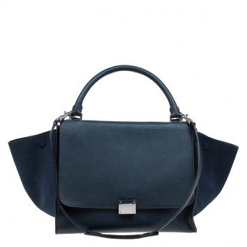 Pre Owned Celine Navy Blue Leather and Suede Medium Trapeze Bag