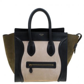 Pre Owned Celine Tri Color Suede and Leather Mini Luggage Tote