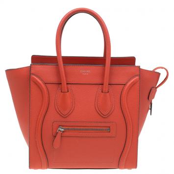 Pre Owned Celine Orange Leather Micro Luggage Tote 