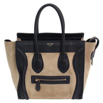 Pre Owned Celine Bicolor Suede and Leather Mini Luggage Tote Bag