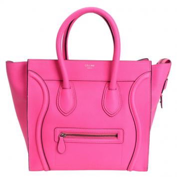 Pre Owned Celine Pink Pebbled Leather Mini Luggage Tote Bag
