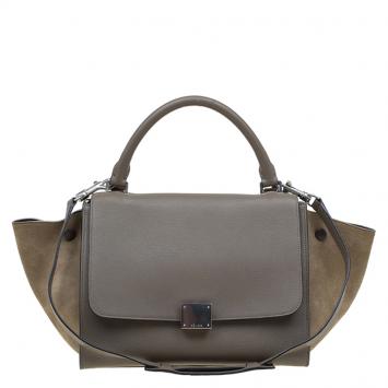 Pre Owned Celine Beige Leather and Suede Small Trapeze Bag