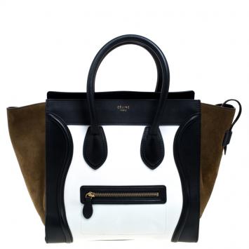 Pre Owned Celine Tri Color Suede and Leather Mini Luggage Tote