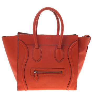 Pre Owned Celine Orange Leather Mini Luggage Tote