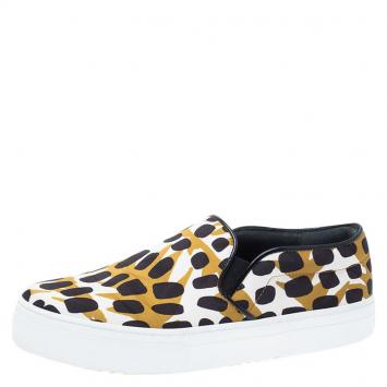 Pre Owned Celine Brown Leopard Print Satin Slip On Sneakers Size 36