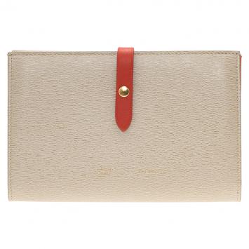 Pre Owned Celine Beige and Red Leather Flap Passport Holder