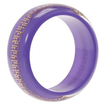 Pre Owned CH Carolina Herrera Purple Resin Gold Tone Metal Wide Bangle 20 cm